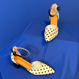 Polka Dot Ankle Strap Women's Shoes - Black & White